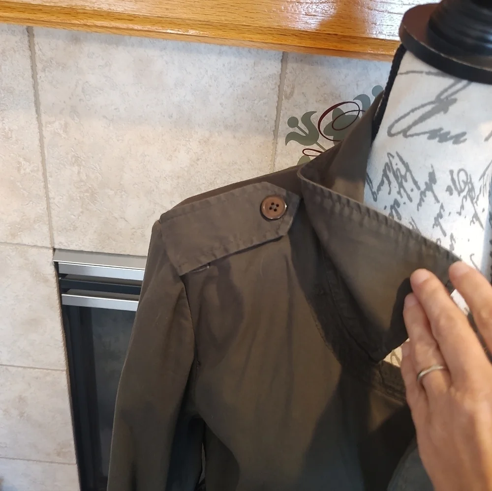 Coldwater Creek Coat Jacket Olive Green Size 12 Trench Utility Belt